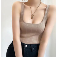 入秋謠歐美風(fēng)時尚吊帶背心連體衣女穿搭修身百搭連襠打底上衣 卡其色 S 建議80-90斤左右