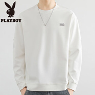 花花公子（PLAYBOY）圓領衛(wèi)衣男春秋款白色打底長袖t恤男裝上衣服青少年帥氣百搭體恤T RH8703白色 L 約90-110斤可穿