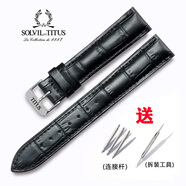 鐵達(dá)時(shí)手表帶 TITUS天長(zhǎng)地久系列真皮表帶針扣配件 18mm20mm男女 黑色+銀色針扣 18mm