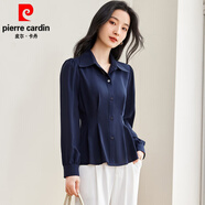 皮爾卡丹（pierre cardin）職場(chǎng)輕熟風(fēng)雪紡襯衫女2025春秋新款OL氣質(zhì)收腰裙擺上衣設計感小衫 藏青 L 170