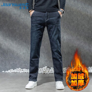 真維斯（Jeanswest）加絨牛仔褲男冬季保暖褲男直筒褲男寬松長(cháng)褲子男黑色加絨30