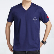 賓儲(chǔ)（BINCHU）純棉V領(lǐng)2025夏季新款純色短袖T恤簡(jiǎn)約雞心領(lǐng)上衣寬松顯瘦大碼體恤 V領(lǐng)短袖/船錨藏青 2XL