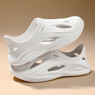 布藝庭椰子洞洞鞋男款秋季外穿防滑踩屎感大碼包頭拖鞋軟底運動(dòng)沙灘涼鞋 [主圖款]白色 41