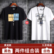 海瀾男士2025新款夏季ins潮流潮牌百搭純棉體恤寬松上衣 20221組-黃藍白色+Z白色2024 2XL