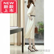 踏司紅新款長(cháng)袖連衣裙女簡(jiǎn)約Polo領(lǐng)時(shí)尚百搭收腰氣質(zhì)寬松顯瘦襯衣裙子女 白色 M 【95-110斤】