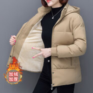啄木鳥棉衣女冬2025年新款中年寬松大碼加絨加厚女士棉襖外套 卡其色 M 適合80-110斤