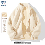 GENIOLAMODE羊羔絨外套男士冬季加絨保暖厚實(shí)休閑百搭立領(lǐng)夾克男裝 米白 M