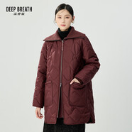 深呼吸DEEP BREATH女裝針織大翻領(lǐng)長款棉服棉衣外套女A401326 安可拉紅 M (3碼)