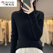 啄木鳥（TUCANO）秋冬新款毛衫絨鑲鉆半高領(lǐng)打底衫毛衣女長袖高級(jí)感針織衫女上衣 黑色  XL 【120-135】