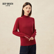 深呼吸DEEP BREATH女裝泡泡袖金屬扣可機(jī)洗純羊毛針織衫毛衣女A301131 紅 M (3碼)