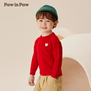 PawinPaw卡通小熊童裝秋冬新款男女童圓領(lǐng)毛衣學(xué)院風(fēng)舒適拜年過年 Red紅色/20 110 cm