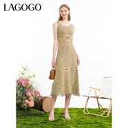 LAGOGO彩色條紋針織背心連衣裙女拉谷谷夏新款修身設計感吊帶裙 混色(Y0) M