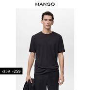 MANGO男裝T恤2025夏裝新款黑色休閑基礎(chǔ)圓領(lǐng)短袖亞麻套頭T恤 黑色 M