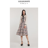 LULUALWAYS【商場(chǎng)同款】24新款復(fù)古提花拼接蕾絲中長(zhǎng)款連衣裙宴會(huì)晚禮服裙 粉色 M
