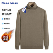 NASA GISS官方潮牌毛衣男秋冬加絨純棉高領(lǐng)針織衫內(nèi)搭打底衫 卡其加絨 3XL