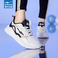 鴻星爾克（ERKE）女鞋皮面防水輕便運(yùn)動(dòng)鞋官方正品戶外減震防滑耐磨休閑跑步鞋女款 正白/正黑2192 37