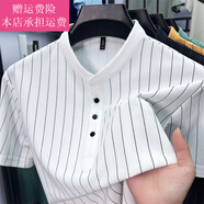 Fickan夏季Polo衫男士短袖t恤薄款休閑立領(lǐng)半袖上衣體恤男休閑有領(lǐng)子的 白色 M 165/80A 90-110斤
