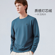 Dutti Original都蒂男裝2024秋季新款圓領(lǐng)套頭長(cháng)袖T恤刺繡純色男士厚實(shí)針織上衣 湖藍色 48