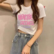 大眼睛衣服皮卡丘夏動(dòng)漫美少女可愛(ài)卡通短袖t恤女高腰緊身顯胸 白色-字母T XXL碼