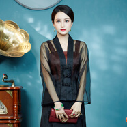 華族經(jīng)典（HUAZUJINGDIAN）女士短外套百搭日常氣質(zhì)中國風(fēng)真絲歐根紗防曬衣女夏季新 黑色 L 穿110-120斤