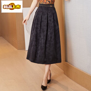 初徑百褶半身裙女夏季中年媽媽垂墜感百搭提花中長(cháng)a字半裙 黑色 4XL