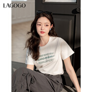 LAGOGO白色字母印花T恤女拉谷谷2025春季新款設計感亮片短袖上衣 本白色 M