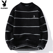 花花公子（PLAYBOY）毛衣男針織衫男士外套男裝冬季上衣服保暖貂絨打底衫 黑色 L 