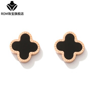 胖東來(lái)同款18K金黑色四葉草女18k鍍玫瑰2023新款潮小巧氣質(zhì)韓 黑色四葉草 12mm