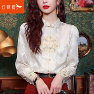 紅蜻蜓新中式女裝國風刺繡襯衫早春新款上衣高級感馬面裙搭配的襯衣 815# 杏色長袖 L