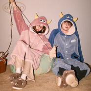 果殼（Gukoo）情侶睡衣冬季IP聯(lián)名毛絨保暖連帽卡通女士家居服睡袍男睡衣送禮D 冰藍男睡袍 2XL