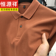 恒源祥2024重磅純棉polo衣衫短袖男士t恤翻領(lǐng)純色休閑衫男高級(jí)感春秋款 82380桔色(短.袖) 3XL建議175-190斤