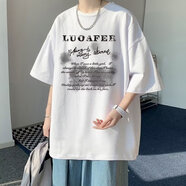 柏斐荻短袖T恤男新款休閑百搭夏季大碼寬松五分袖ins港風(fēng)學(xué)生嘻哈短袖潮 零野T73白色 XL