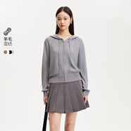 VEROMODA針織衫女秋新款含羊毛豎坑條連帽針織開衫簡約休閑 花崗石灰色加花色 155/76A/XS