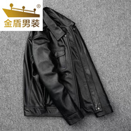 金盾特價(jià)撿漏真好皮皮衣男翻領(lǐng)短款牛皮紋復古做舊機車(chē)夾克秋冬款外套 厚款 咔嘰皮衣-黑色 加棉 XL 體重130-150斤
