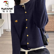 啄木鳥（TUCANO）羊·毛針織開衫女精致刺繡小馬圓領(lǐng)金屬扣軟糯秋冬羊·毛衫毛衣外套 藏青色(高品質(zhì))小馬 XL 建議115-135斤