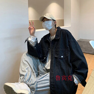 魯賓克 破洞牛仔外套男寬松秋季原宿bf風褂子港風青年學生涂鴉牛仔夾克 WYXH-N067黑色 3XL (155-170斤)