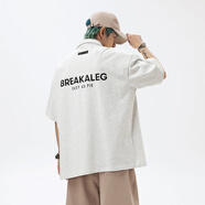 潮氪 短袖t恤男 夏季潮牌五分半袖男士衣服男圓領(lǐng)情侶裝夏天寬松潮流 白灰色L1907 S 推薦80-100斤