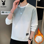 花花公子（PLAYBOY）長(zhǎng)袖t恤男春秋2025新款圓領(lǐng)寬松潮流重磅百搭上衣休閑時(shí)尚衛(wèi)衣男 灰色 加絨 Q-ZLHH171R 3XL