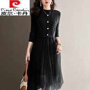 皮爾卡丹（pierre cardin）早秋套裝裙針織連衣裙女秋冬2023新款春秋兩裙子高級感毛衣裙 黑色 XL 建議【110-125斤】