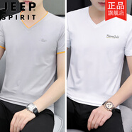 吉普（JEEP）2025新款新疆純棉男士短袖tT恤打底衫V領(lǐng)T恤潮流半袖夏裝上衣服 17組-QY691淺灰+M709白色 M