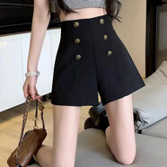 BJORN MOAN春秋新款大碼胖mm時尚毛呢高腰修身顯瘦短褲休閑簡約西裝褲子 【時尚休閑高腰西裝短褲】黑色 3XL 115-145
