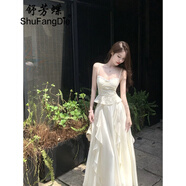舒芳蝶（shufangdie）連衣裙女裝2024夏季新款牛奶白吊帶套裝裙氣質(zhì)重工大裙擺紗裙女裙 單買(mǎi)裙子 L