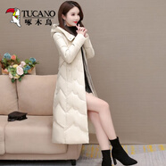 啄木鳥(niǎo)時(shí)尚高端羽絨棉服女中長(zhǎng)款2025新款冬季韓版收腰加厚過(guò)膝棉衣外套 米白色 XL