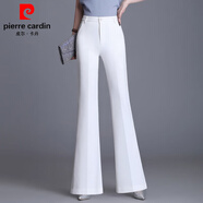 皮爾卡丹白色高腰微喇叭褲女垂墜寬松大腳褲子韓版闊腿褲女修身百搭休閑褲 白色【夏款】 M 95-105