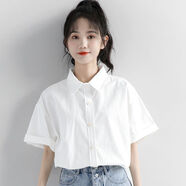 名格雅頓夏季短袖襯衫女學(xué)生韓版寬松外穿早春甜美別致上衣襯衣女洋氣夏天 白色 M推薦95-105斤
