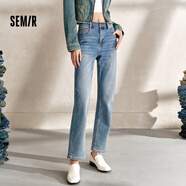 森馬（Semir）[森柔牛仔]森馬牛仔褲女中腰直筒褲春秋錐形褲子 牛仔中藍88201 155/62A/S