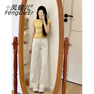 鳳蝶兒休閑褲女裝夏裝小個(gè)子時(shí)尚套裝遮肉俏皮減齡闊腿腿兩件裝褲子女 7481上衣+褲子 XL