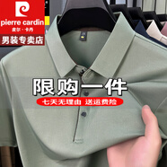 皮爾卡丹短袖T恤男士夏季polo冰絲衫男士翻領中年爸爸裝寬重磅100%純真棉 特價抗皺boy官方店旗艦淺綠色 M 165 建議90-115斤