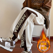 晗鯊褲子男秋季美式休閑褲男士運動(dòng)衛褲秋冬加絨加厚闊腿寬松束腳長(cháng)褲 杏色加絨 XL (120-140斤)