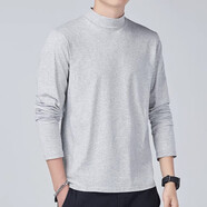 賓儲（BINCHU）長(cháng)袖t恤 男純棉厚實(shí)寬松純色白色春秋衛衣日系圓領(lǐng)打底衫 灰色高 L